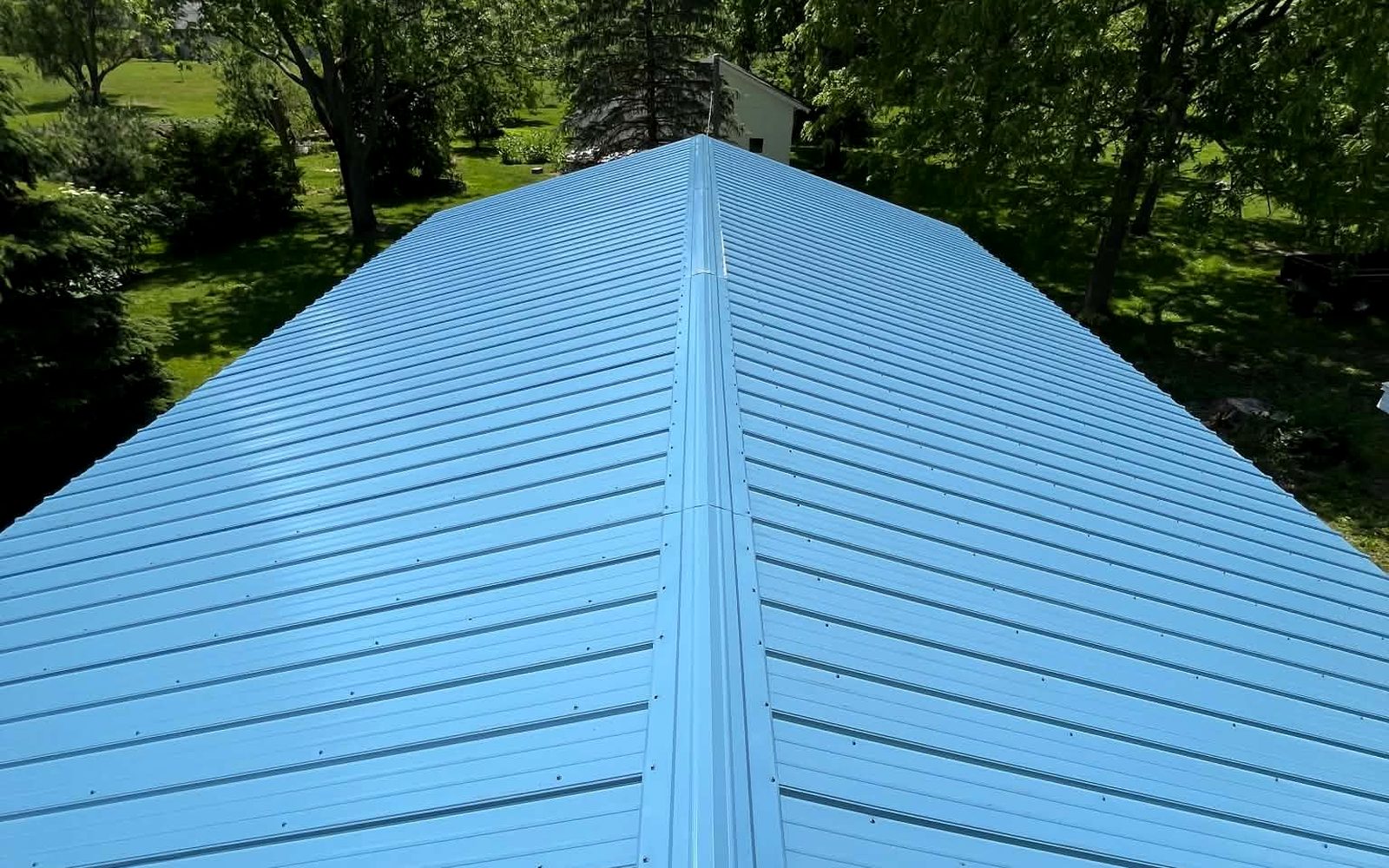 Blue standing seam metal roof